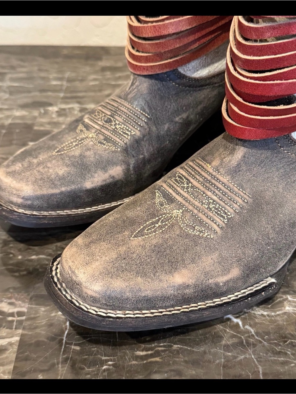 Durango Black, White & Red Distressed Leather Western Ankle Boots - Picture 2 of 6